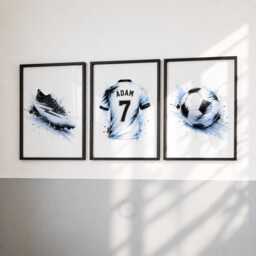 Boys Football Shirt Posters - Personalised Bedroom Prints, Kids Soccer Wall Art Set Of 3