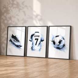 Boys Football Shirt Posters - Personalised Bedroom Prints, Kids Soccer Wall Art Set Of 3 - thumbnail 3
