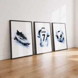 Boys Football Shirt Posters - Personalised Bedroom Prints, Kids Soccer Wall Art Set Of 3 - thumbnail 2