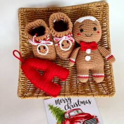 Christmas Crochet Baby Gift Box, Rattle, Booties, Ornament - thumbnail 2