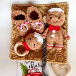 Christmas Crochet Baby Gift Box, Rattle, Booties, Ornament - thumbnail 3