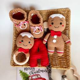 Christmas Crochet Baby Gift Box, Rattle, Booties, Ornament