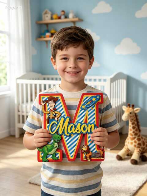Personalized Toy Story Nursery Name Sign, Custom Letter Wall Art, Woody Rex Slinky Kids Room Decor, Wooden Bedroom Plaque - image 1