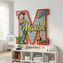 Personalized Toy Story Nursery Name Sign, Custom Letter Wall Art, Woody Rex Slinky Kids Room Decor, Wooden Bedroom Plaque - thumbnail 2