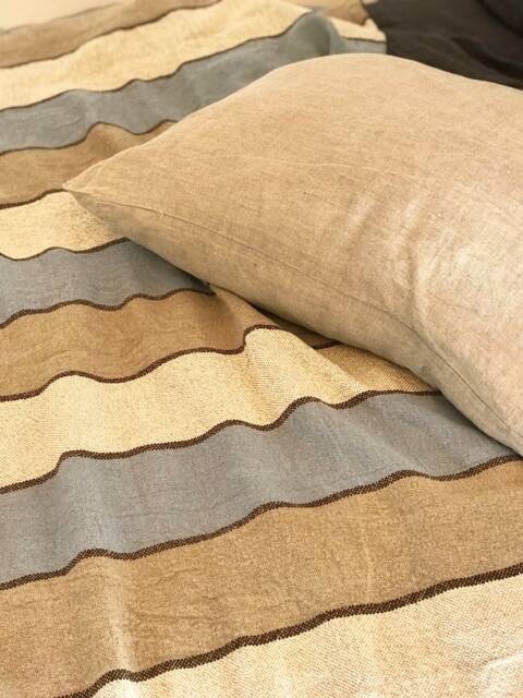 King Size Throw, Striped Linen Bed Cover, Natural Textured Blanket, Daybed Blanket, Summer Blanket - image 1