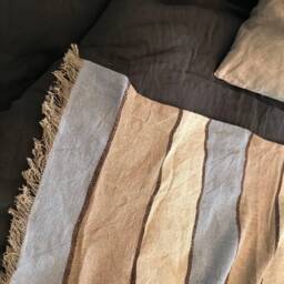 King Size Throw, Striped Linen Bed Cover, Natural Textured Blanket, Daybed Blanket, Summer Blanket - thumbnail 4