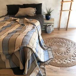 King Size Throw, Striped Linen Bed Cover, Natural Textured Blanket, Daybed Blanket, Summer Blanket - thumbnail 2