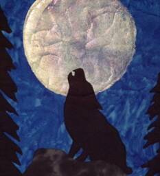 "Howling Wolf Quilted Wall Hanging - Handmade Applique Quilting 20"" Tall X 14" - thumbnail 1