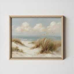 Coastal Dune Poster, Blue Beach Print, Seascape Wall Art, Paper - thumbnail 3