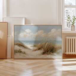 Coastal Dune Poster, Blue Beach Print, Seascape Wall Art, Paper - thumbnail 4