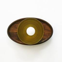 Walnut & Brass Dome Wall Sconce - Ellipse Hallway Light Fixture - thumbnail 2