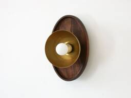 Walnut & Brass Dome Wall Sconce - Ellipse Hallway Light Fixture - thumbnail 1