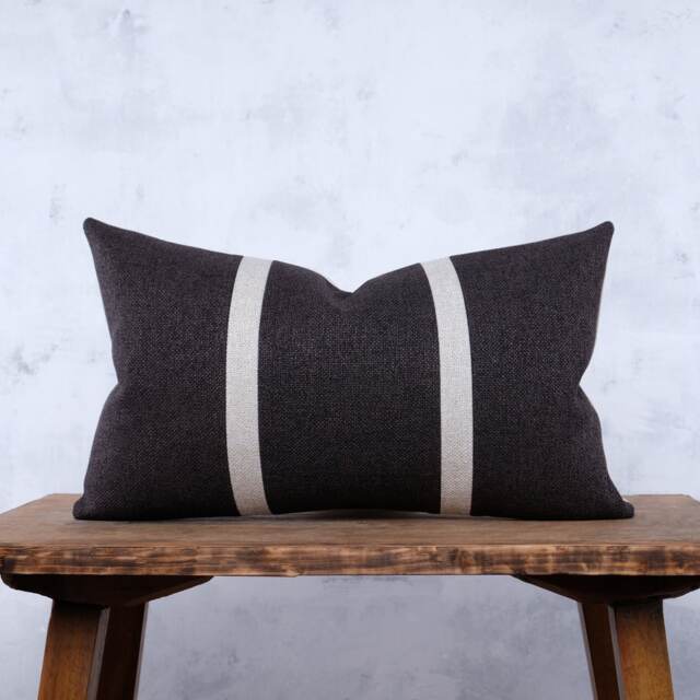 striped Lumbar Pillow Cover Charcoal Woven Cushion, Mid Century Modern - image 1