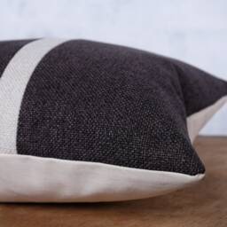 striped Lumbar Pillow Cover Charcoal Woven Cushion, Mid Century Modern - thumbnail 2