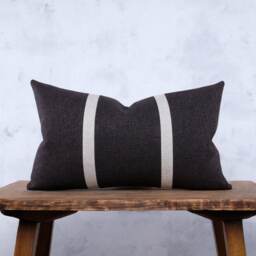 striped Lumbar Pillow Cover Charcoal Woven Cushion, Mid Century Modern - thumbnail 1