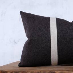 striped Lumbar Pillow Cover Charcoal Woven Cushion, Mid Century Modern - thumbnail 3