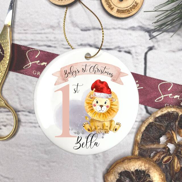 Personalised Baby's First Christmas Bauble, Keepsake, 1st Ornament, Gift For Christmas, Cute Lion - image 1