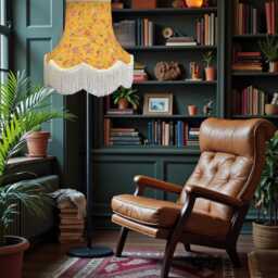 Ochre Butterfly Floral Lampshade With Antique Gold Fringe Handmade For Ceiling Lights, Table & Floor Standard Lamp Shades, Wall Lights - thumbnail 3
