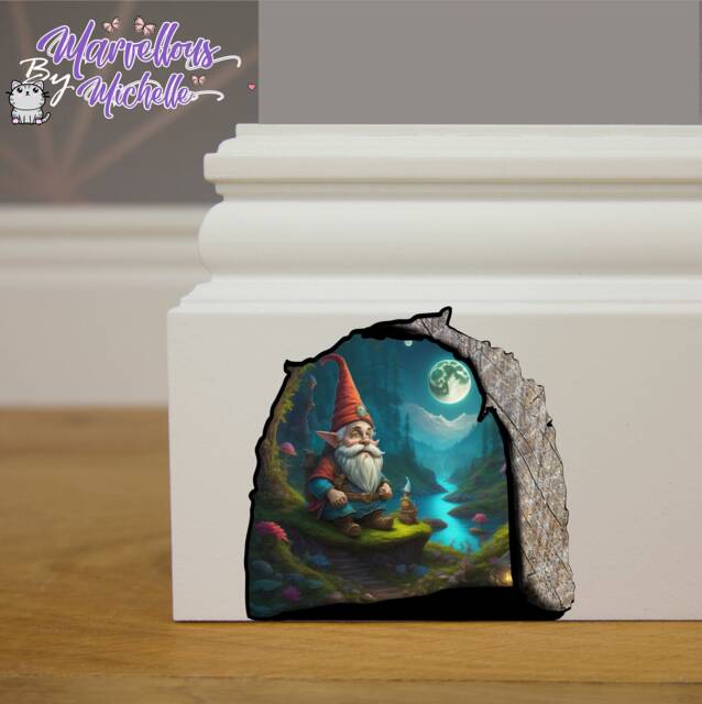 Cute Fairytale Traditional Gnome in Forest Hole Mouse Wall, Skirting Board, Door Sticker, Decal Children's Kids Decoration G11