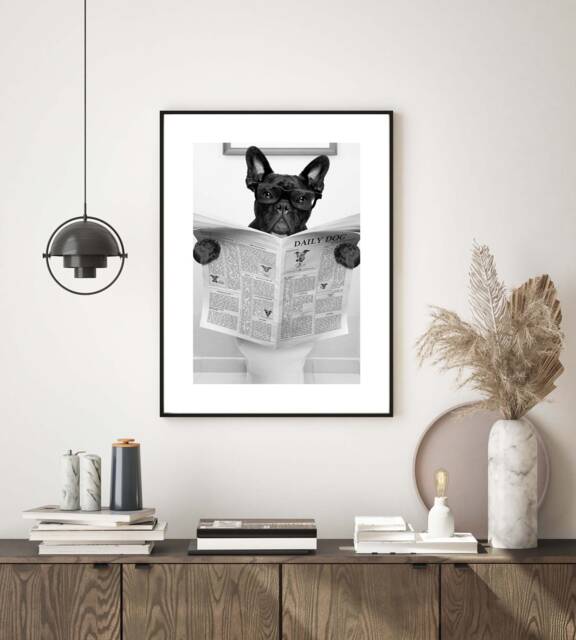 Daily Dog French Bulldog, Bathroom Wc Wall Art Print Black & White Modern Poster Decor Fun Photograph - image 1