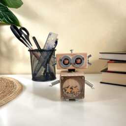 Handmade Wooden Robot Toy Steampunk Desk Decor, College Student Gift - thumbnail 1