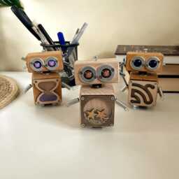 Handmade Wooden Robot Toy Steampunk Desk Decor, College Student Gift - thumbnail 3