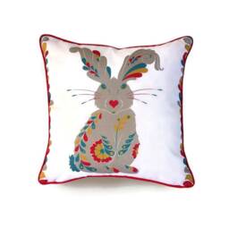 Rabbit Cushion - Folk Art Bunny Decorative Throw Pillow, Whimsical Woodland Home Decor - thumbnail 2