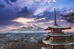Mount Fuji - Mountain Wall Art Sunset Print Landscape Large Canvas Panoramic Photo Japan Temple - thumbnail 1