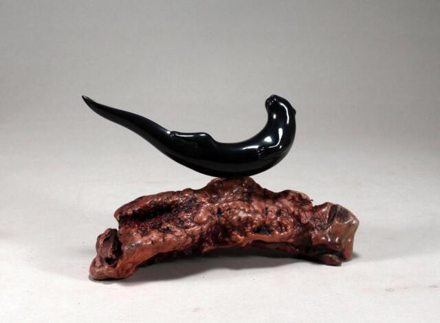 River Otter Sculpture By John Perry 6In Long On Back Version Ebonite - image 1