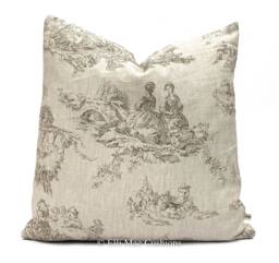 Cabbages & Roses Designer Linen Toile De Poulet Grey Sofa Cushion Pillow Cover - thumbnail 1
