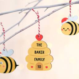 Personalised Family Bee Christmas Decorations, Beehive Decor, Bee-Utiful Ornaments, Custom Baubles, Bees - thumbnail 2