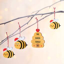 Personalised Family Bee Christmas Decorations, Beehive Decor, Bee-Utiful Ornaments, Custom Baubles, Bees - thumbnail 1