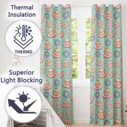 Kawaii Chick Sitting On Donut With Flowers Seamless Pattern Mint Background Readymade Eyelet Ring Top Thermal 100% Blackout Curtains - thumbnail 3