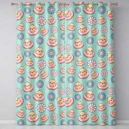Kawaii Chick Sitting On Donut With Flowers Seamless Pattern Mint Background Readymade Eyelet Ring Top Thermal 100% Blackout Curtains - thumbnail 2