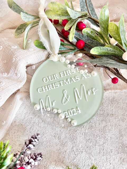 First Christmas As Mr & Mrs, Married Hanging Decoration, Wedding Bauble, Mrs Keepsake, Couples Gift, Just - image 1