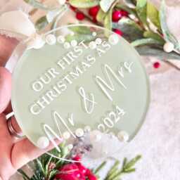 First Christmas As Mr & Mrs, Married Hanging Decoration, Wedding Bauble, Mrs Keepsake, Couples Gift, Just - thumbnail 3