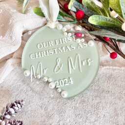 First Christmas As Mr & Mrs, Married Hanging Decoration, Wedding Bauble, Mrs Keepsake, Couples Gift, Just - thumbnail 2