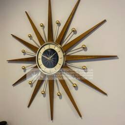 Handmade Mid Century Starburst Clock Teakwood Rays, Goldtone Accents - 27 Inch - thumbnail 3