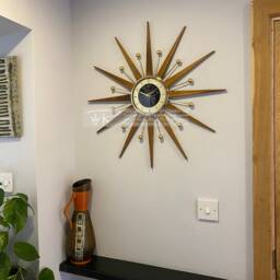 Handmade Mid Century Starburst Clock Teakwood Rays, Goldtone Accents - 27 Inch - thumbnail 4