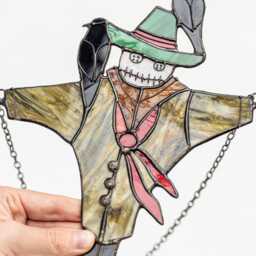 Halloween Stained Glass Bugaboo Suncatcher - Scarecrow Horror Home Decor, Window Wall Hanging, Scary Guy Gift - thumbnail 4