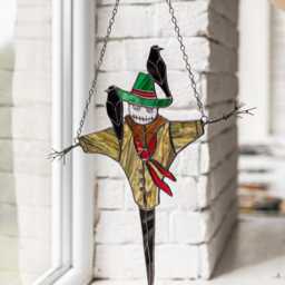 Halloween Stained Glass Bugaboo Suncatcher - Scarecrow Horror Home Decor, Window Wall Hanging, Scary Guy Gift - thumbnail 3