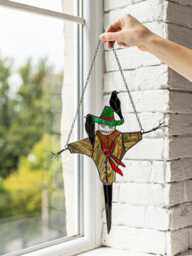 Halloween Stained Glass Bugaboo Suncatcher - Scarecrow Horror Home Decor, Window Wall Hanging, Scary Guy Gift