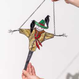 Halloween Stained Glass Bugaboo Suncatcher - Scarecrow Horror Home Decor, Window Wall Hanging, Scary Guy Gift - thumbnail 2