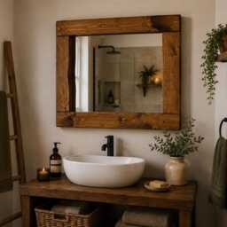 Entryway Mirror With Shelf - Rustic Handmade Wall - thumbnail 2