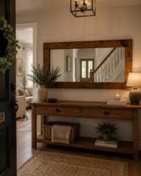 Entryway Mirror With Shelf - Rustic Handmade Wall