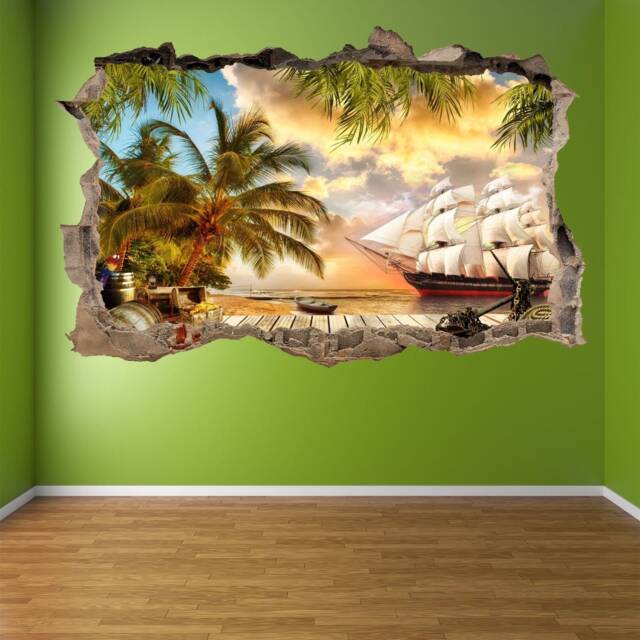 Pirate Ship Treasure Island Wall Sticker Mural Decal Poster Print Art Home Decor Fantasy Bd59 - image 1