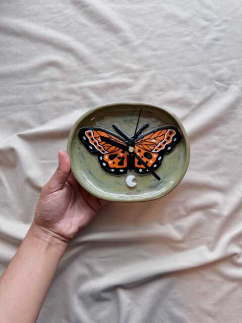 Handmade Forest Butterfly Ceramic Clock - Wall Decor - image 1