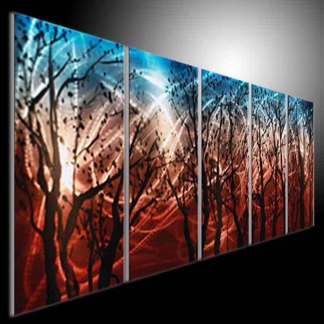 Large Metal Tree Wall Art, Metallic Cubism Sculpture - image 1