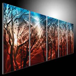Large Metal Tree Wall Art, Metallic Cubism Sculpture - thumbnail 1