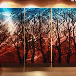 Large Metal Tree Wall Art, Metallic Cubism Sculpture - thumbnail 2